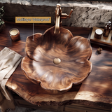 Petalore Handcrafted Solid Wood Flower Vessel Sink