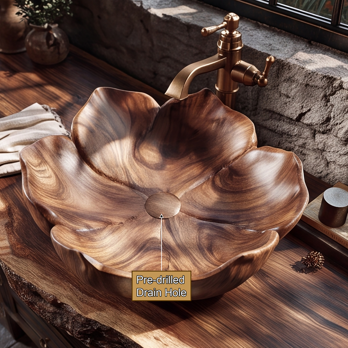 Petalore Handcrafted Solid Wood Flower Vessel Sink