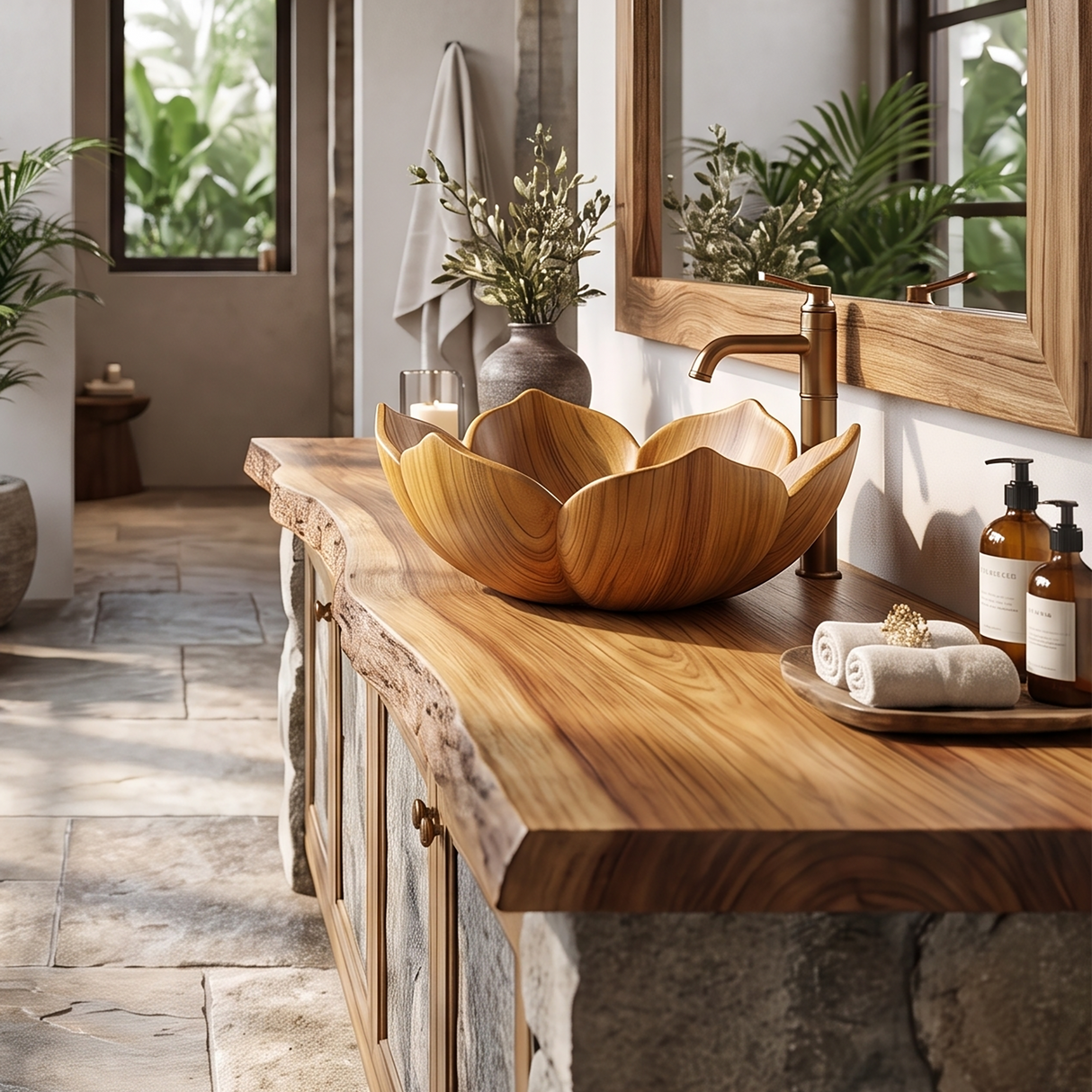 Petalore Handcrafted Solid Wood Flower Vessel Sink