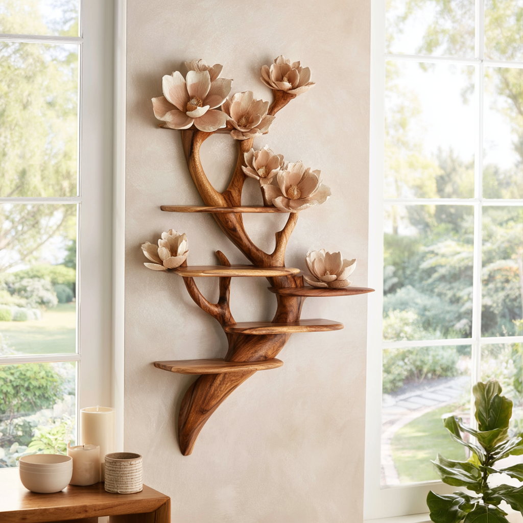 Petalwyn Handcrafted Solid Wood Tree-Inspired Bookshelf