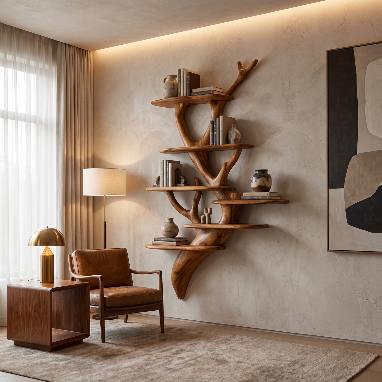 Petalwyn Handcrafted Solid Wood Tree-Inspired Bookshelf