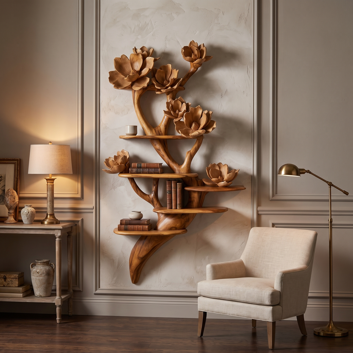 Petalwyn Handcrafted Solid Wood Tree-Inspired Bookshelf