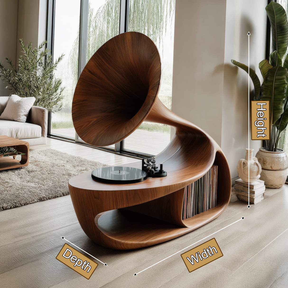 Phonora Sculpted Solid Wood Record Player Stand