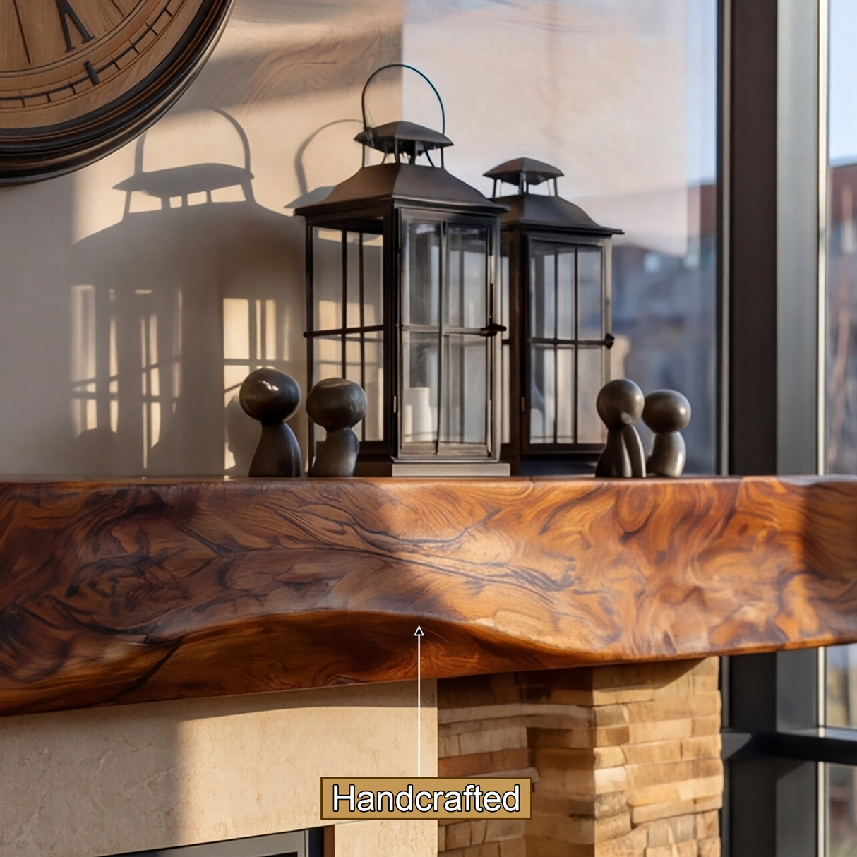 Ravaryn Handcrafted Solid Wood Fireplace Mantel Shelf - Timberustic Fireplace Mantel Shelf