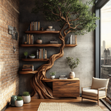 Ravaryn Organic Modern Tree Bookshelf with Drawers - Timberustic Tree Bookshelf