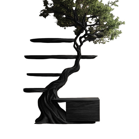 Ravaryn Organic Modern Tree Bookshelf with Drawers Black - Timberustic Tree Bookshelf