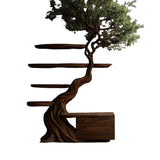 Ravaryn Organic Modern Tree Bookshelf with Drawers Dark Walnut - Timberustic Tree Bookshelf