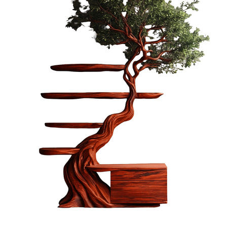 Ravaryn Organic Modern Tree Bookshelf with Drawers Mahogany - Timberustic Tree Bookshelf
