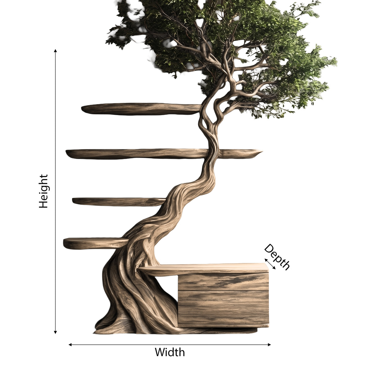 Ravaryn Organic Modern Tree Bookshelf with Drawers - Timberustic Tree Bookshelf
