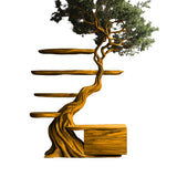 Ravaryn Organic Modern Tree Bookshelf with Drawers Teak - Timberustic Tree Bookshelf