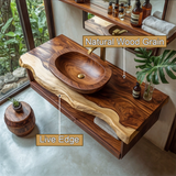 Ravelle Live Edge Solid Wood Floating Bathroom Vanity with Drawers - Timberustic Floating Bathroom Vanity With Drawers
