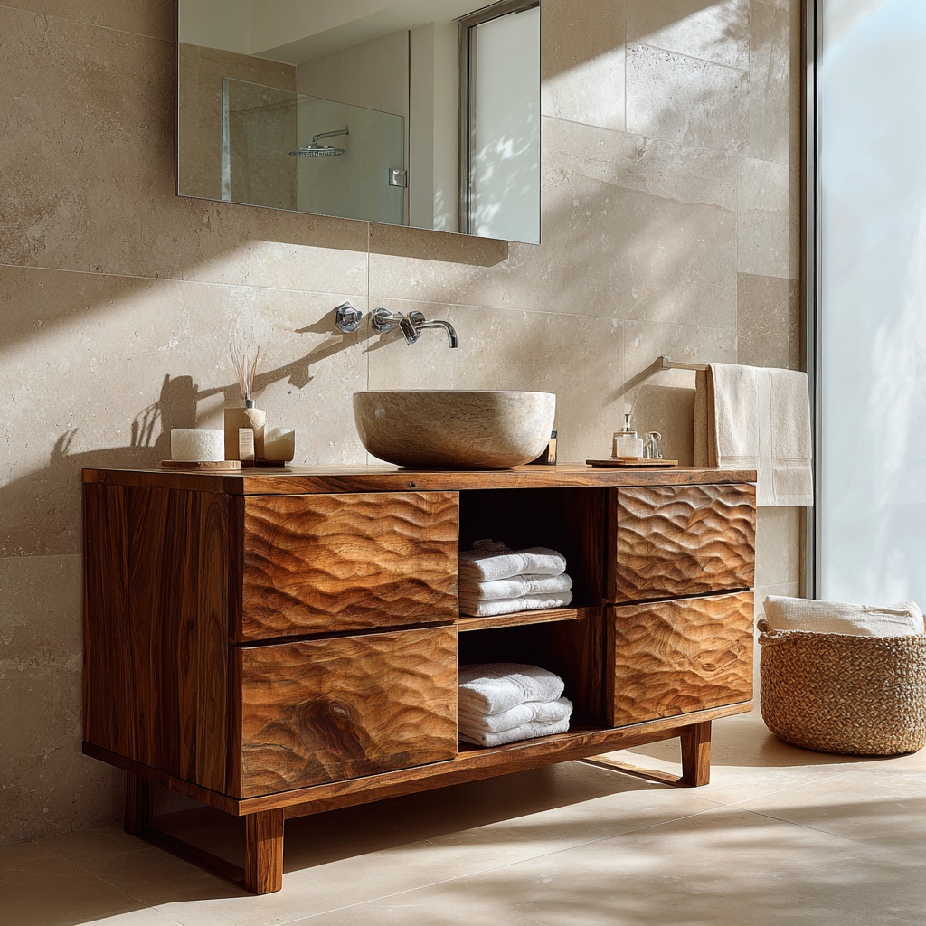 Ravelle Sculpted Freestanding Solid Wood Bathroom Vanity with Drawers - Timberustic Freestanding Bathroom Vanity with Drawers