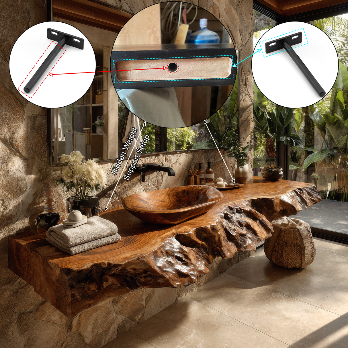 Ravello Live Edge Solid Wood Floating Bathroom Vanity SPA752301 - Timberustic Floating Bathroom Vanity