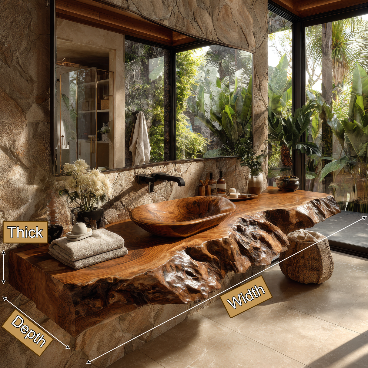 Ravello Live Edge Solid Wood Floating Bathroom Vanity SPA752301 - Timberustic Floating Bathroom Vanity