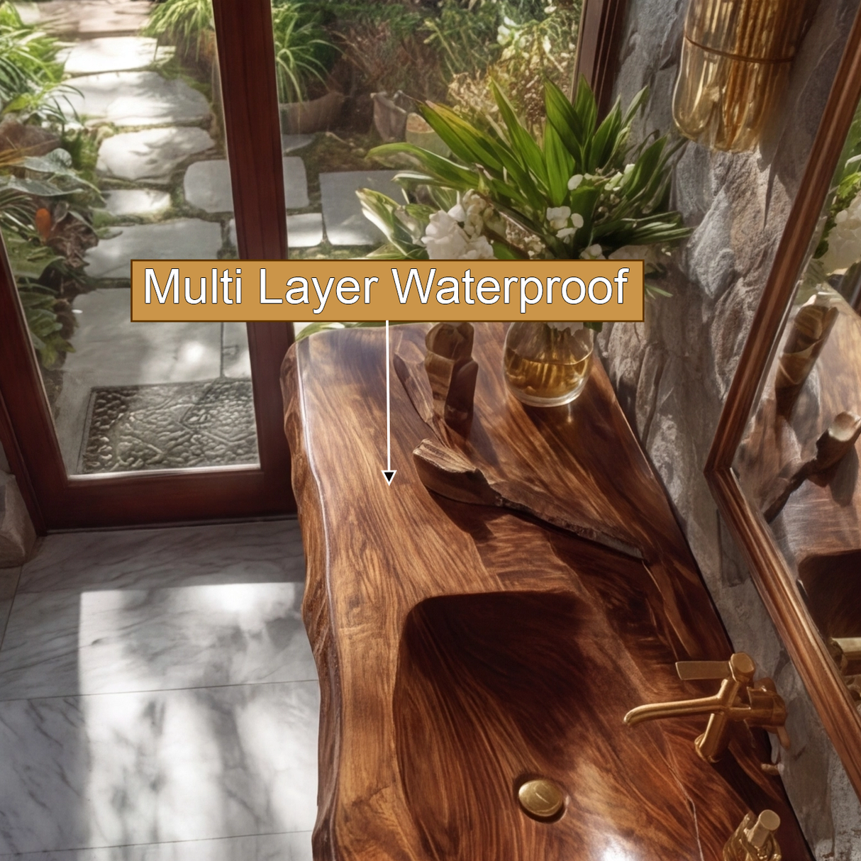 Ravello Live Edge Solid Wood Floating Bathroom Vanity with Integrated Sink - Timberustic Floating Bathroom Vanity with Integrated Sink