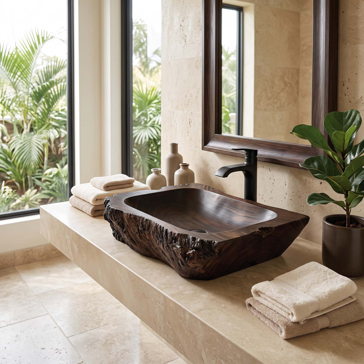 Ravello Live Edge Solid Wood Vessel Sink Dark Walnut - Timberustic Vessel Sinks