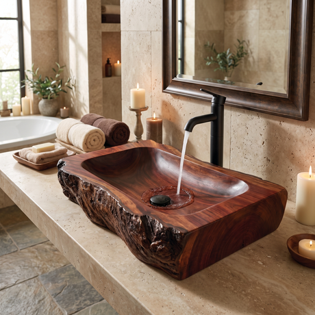 Ravello Live Edge Solid Wood Vessel Sink Mahogany - Timberustic Vessel Sinks