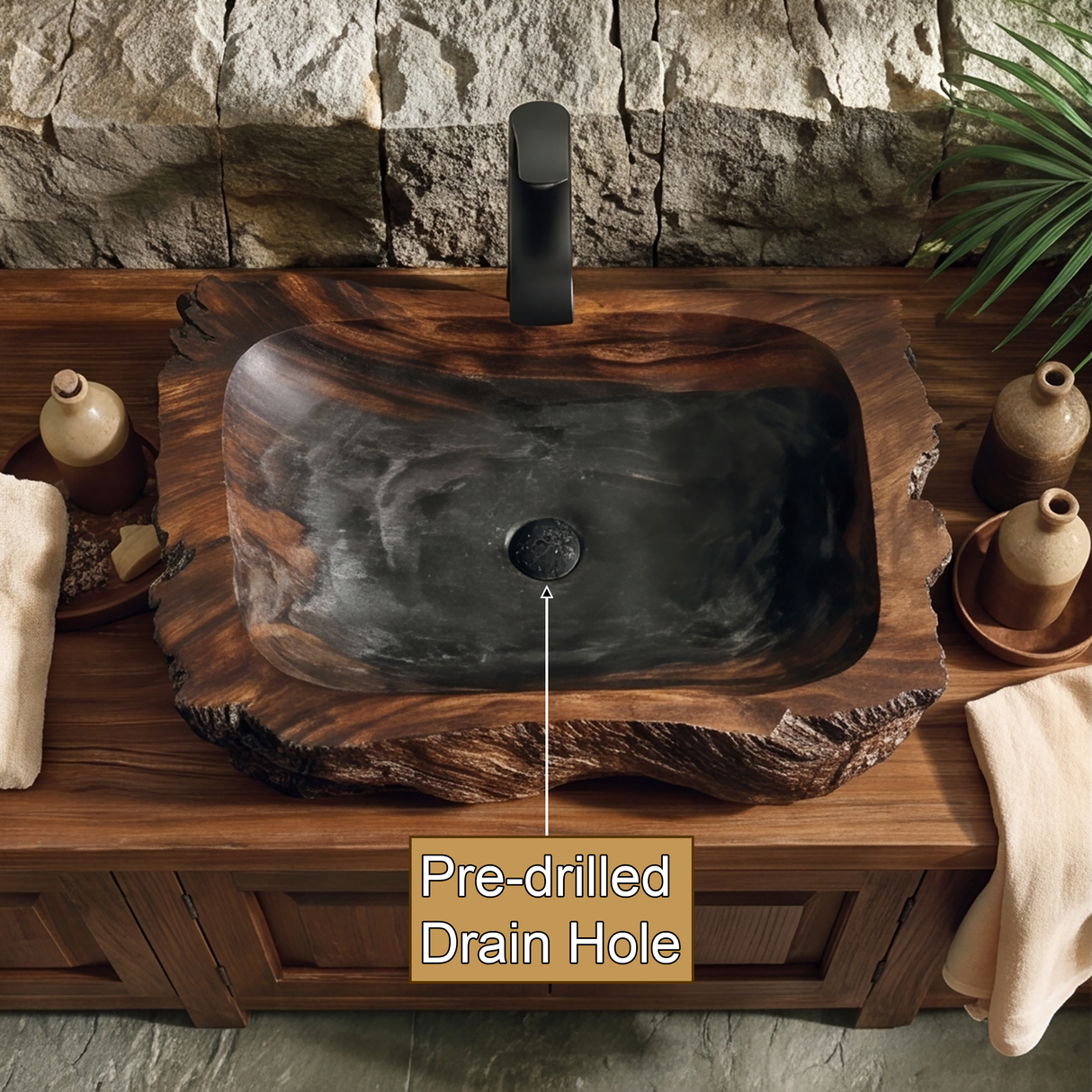 Ravello Live Edge Solid Wood Vessel Sink - Timberustic Vessel Sinks