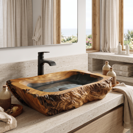 Ravello Live Edge Solid Wood Vessel Sink Teak - Timberustic Vessel Sinks