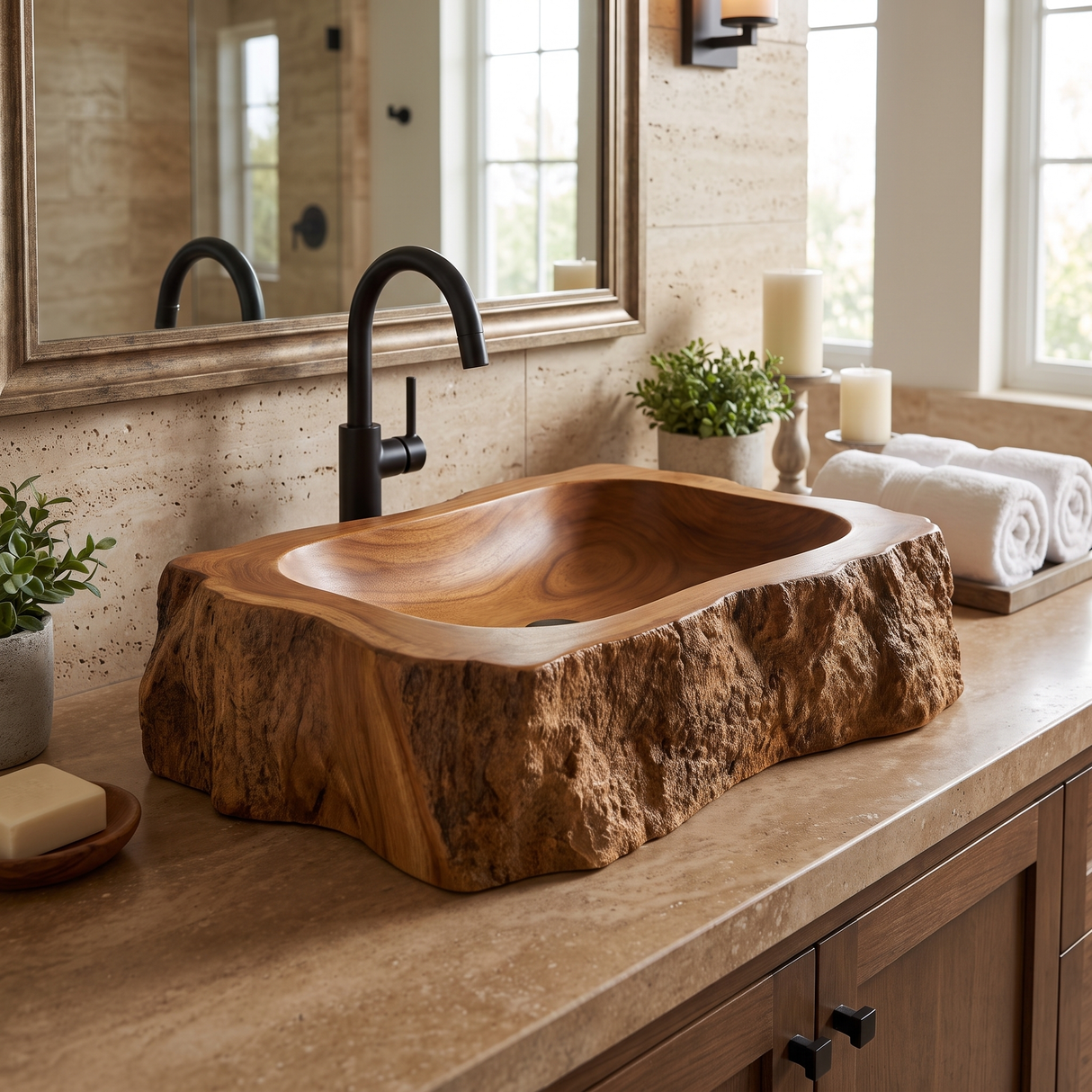 Ravenbark Handcrafted Solid Wood Rustic Edge Vessel Sink