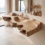 Ravencrest Handcrafted Live Edge Solid Wood Floating Bathroom Vanity with Integrated Sink