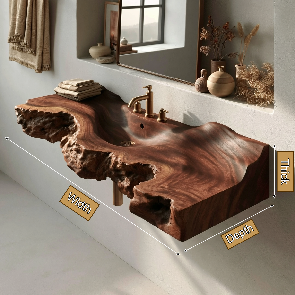 Ravencrest Handcrafted Live Edge Solid Wood Floating Bathroom Vanity with Integrated Sink
