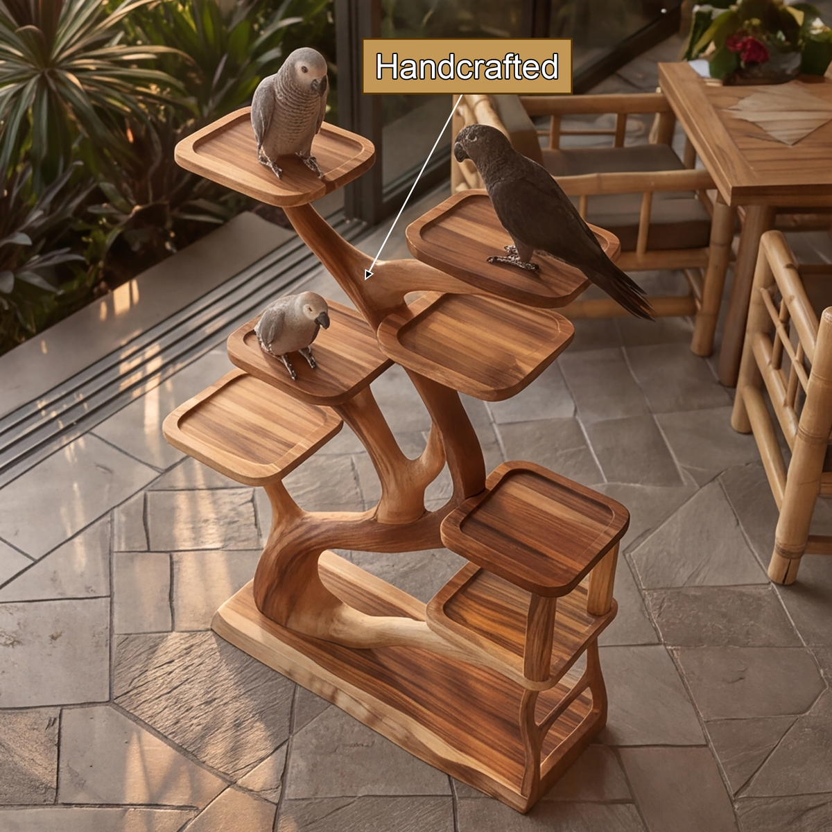 Ravencrest Handcrafted Tree Branch Parrot Stand - Timberustic Tree Branch Parrot Stand