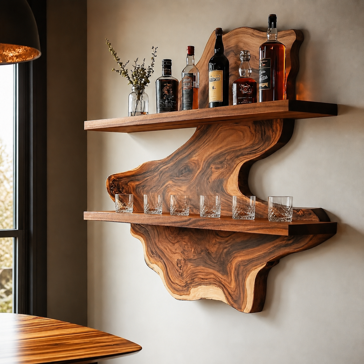 Ravencrest Live Edge Handcrafted Floating Wine Shelf SPA058902