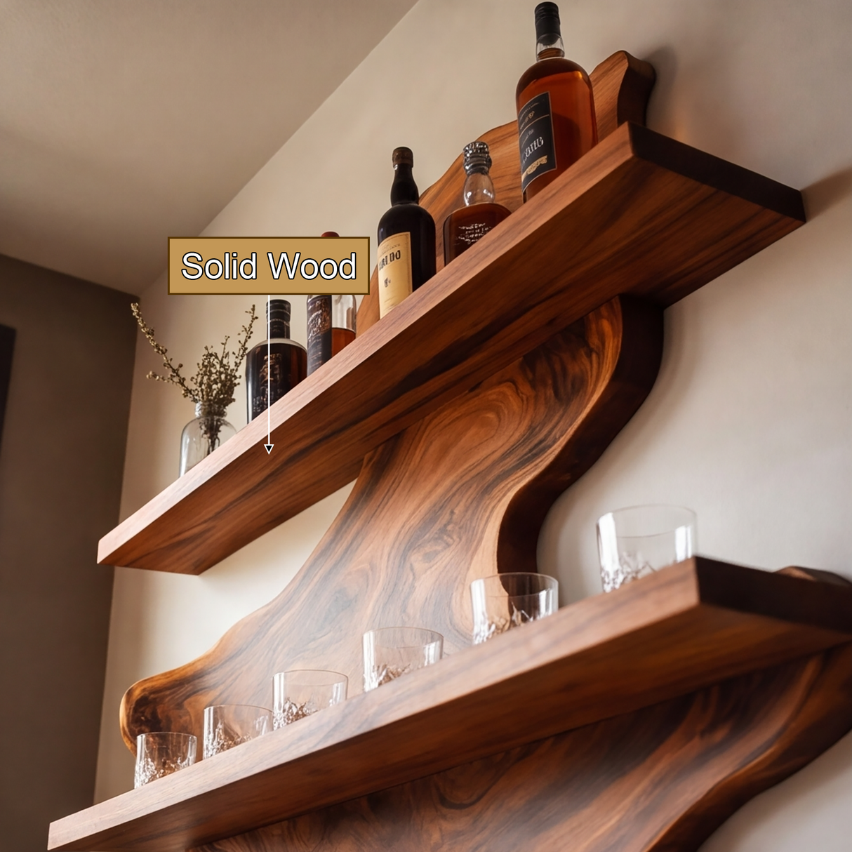Ravencrest Live Edge Handcrafted Floating Wine Shelf SPA058902