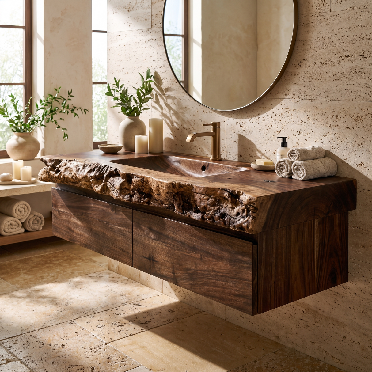 Ravenglen Handcrafted Solid Wood Floating Bathroom Vanity with Drawers Dark Walnut - Timberustic Floating Bathroom Vanity With Drawers