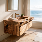 Ravenglen Handcrafted Solid Wood Floating Bathroom Vanity with Drawers Natural Oak - Timberustic Floating Bathroom Vanity With Drawers