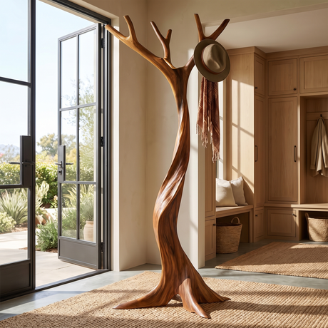Ravenhollow Handcrafted Sculpted Solid Wood Tree Coat Rack Brown - Timberustic Tree Coat Rack