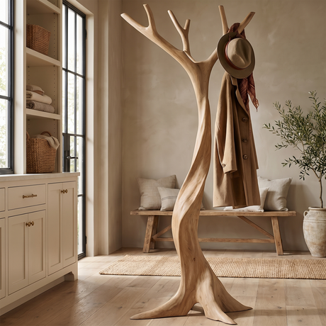 Ravenhollow Handcrafted Sculpted Solid Wood Tree Coat Rack Natural Oak - Timberustic Tree Coat Rack