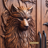 Ravenholt Sculpted Solid Wood Wolf & Raven Double Doors