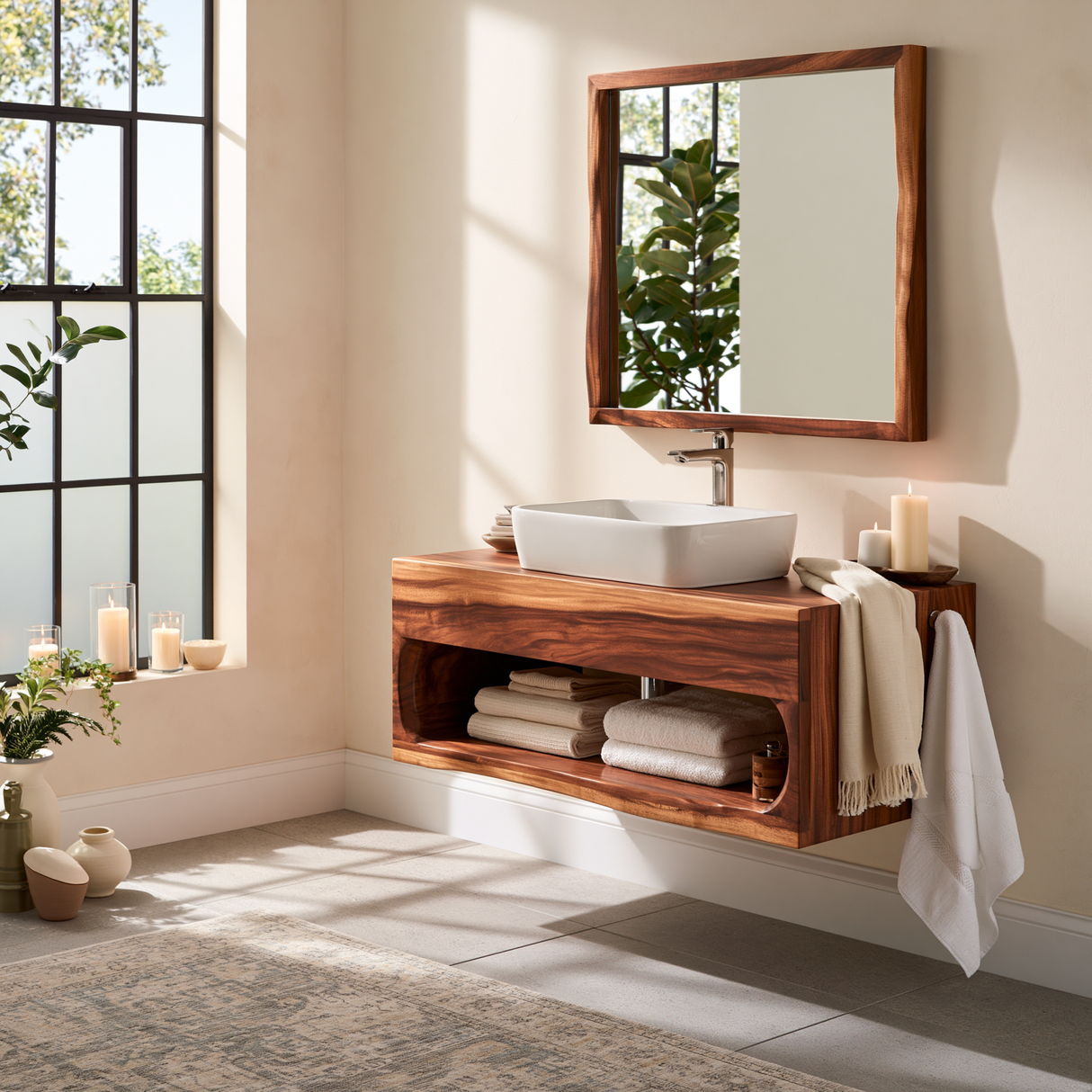 Ravenholt Solid Wood Floating Bathroom Vanity with Open Storage
