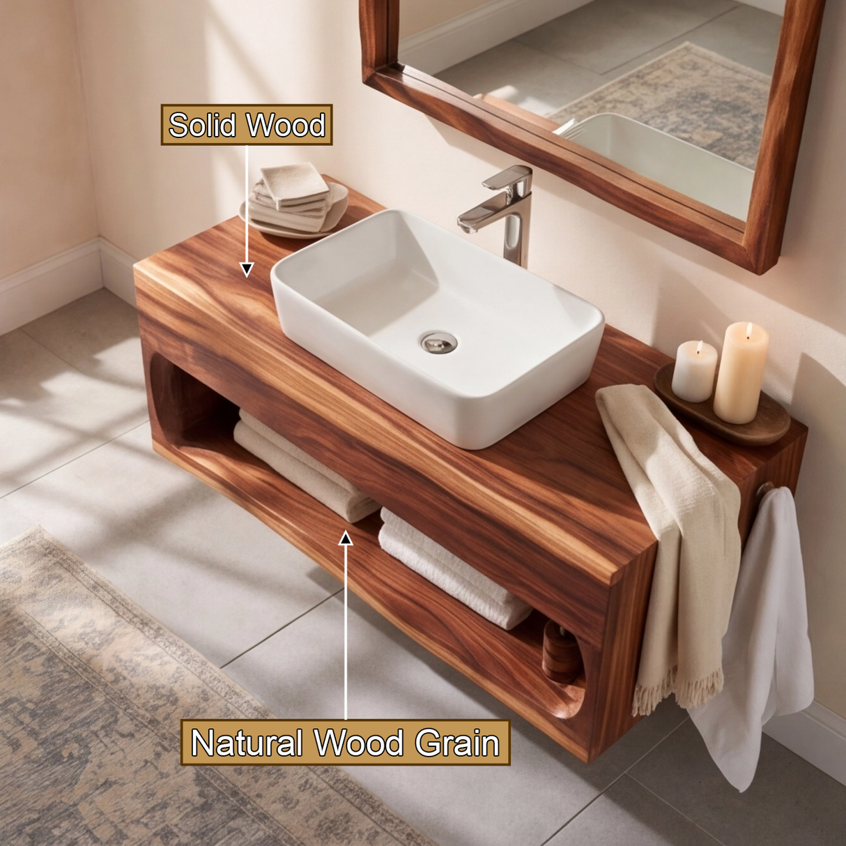 Ravenholt Solid Wood Floating Bathroom Vanity with Open Storage
