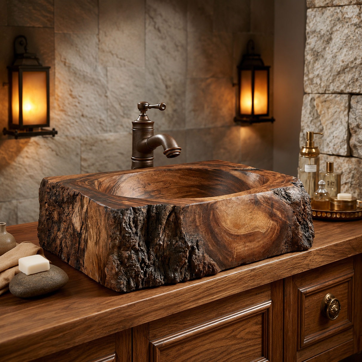 Ravenmoor Handcrafted Solid Wood Rustic Block Vessel Sink