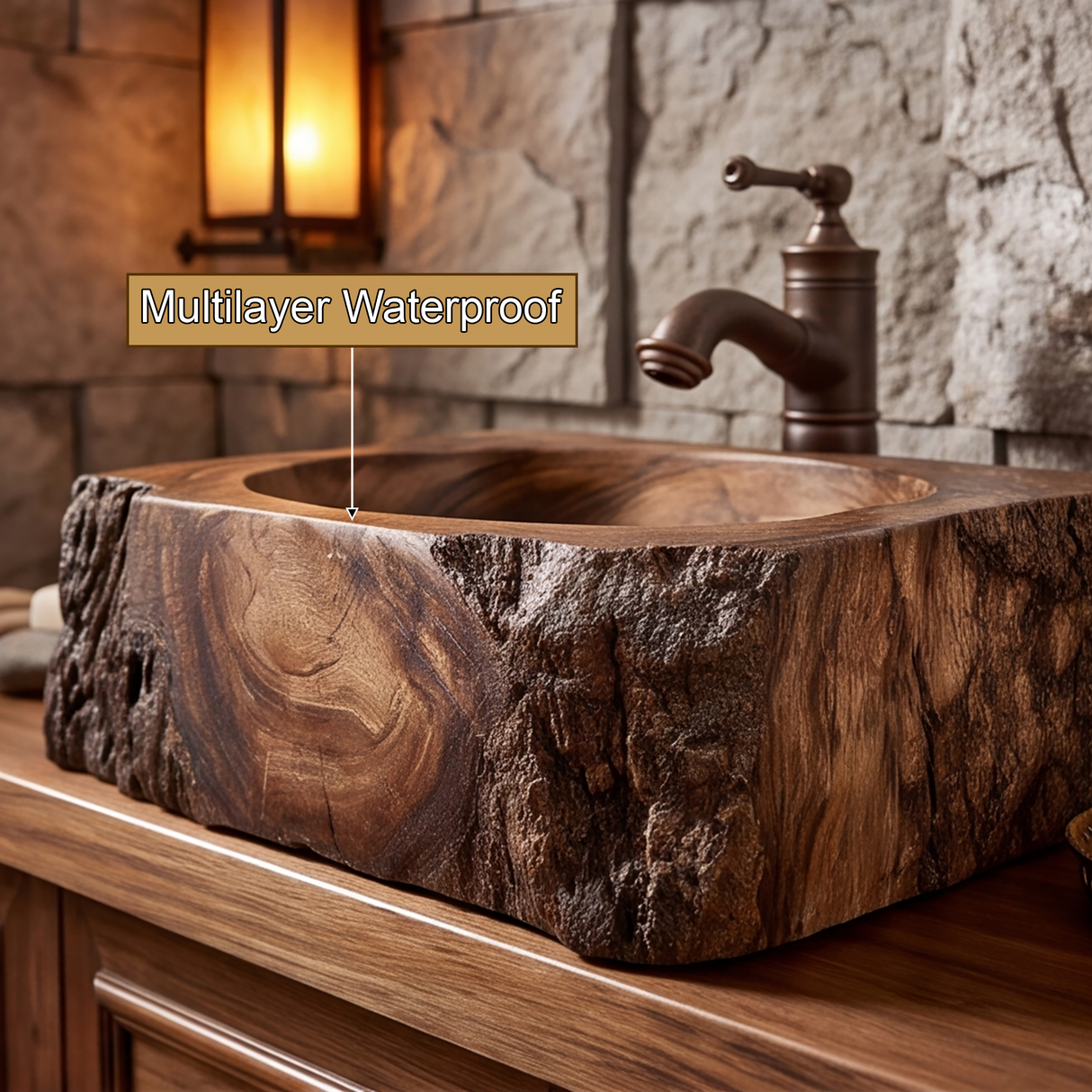 Ravenmoor Handcrafted Solid Wood Rustic Block Vessel Sink