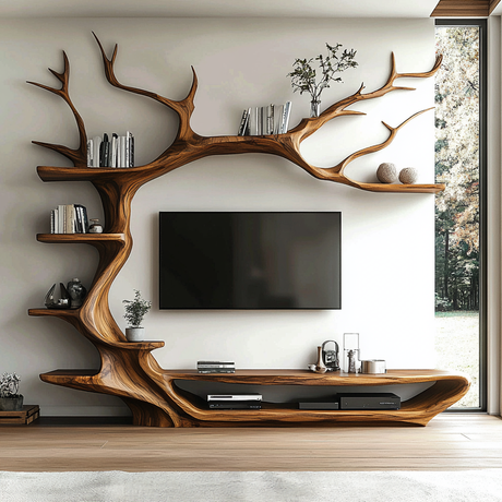 Ravenn Tree Branch Live Edge Solid Wood TV Console - Timberustic TV Console with Tree Shelf