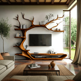 Ravenn Tree Branch Live Edge Solid Wood TV Console - Timberustic TV Console with Tree Shelf