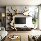 Ravenn Tree Branch Live Edge Solid Wood TV Console - Timberustic TV Console with Tree Shelf