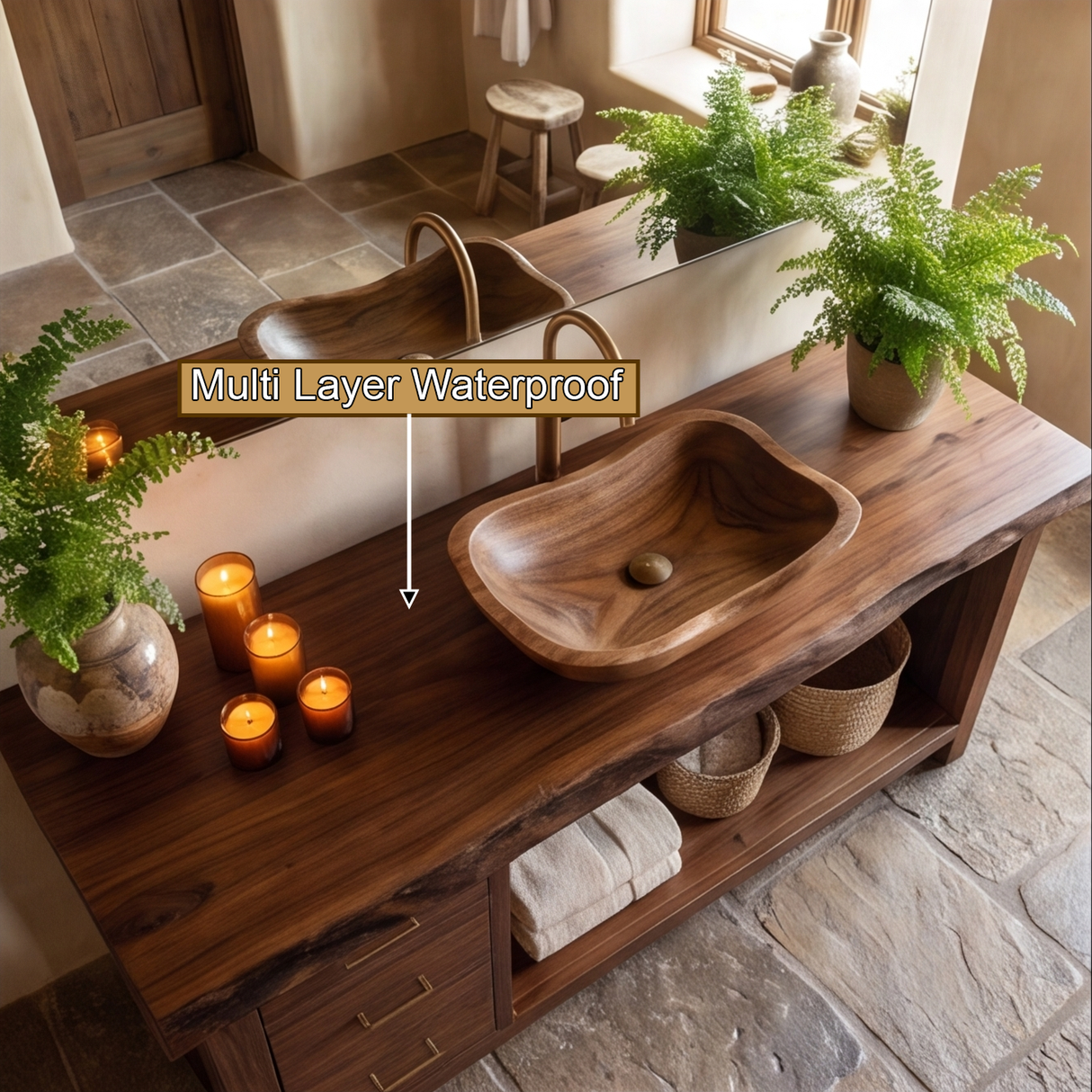 Ravenoak Live Edge Solid Wood Freestanding Bathroom Vanity with Drawers