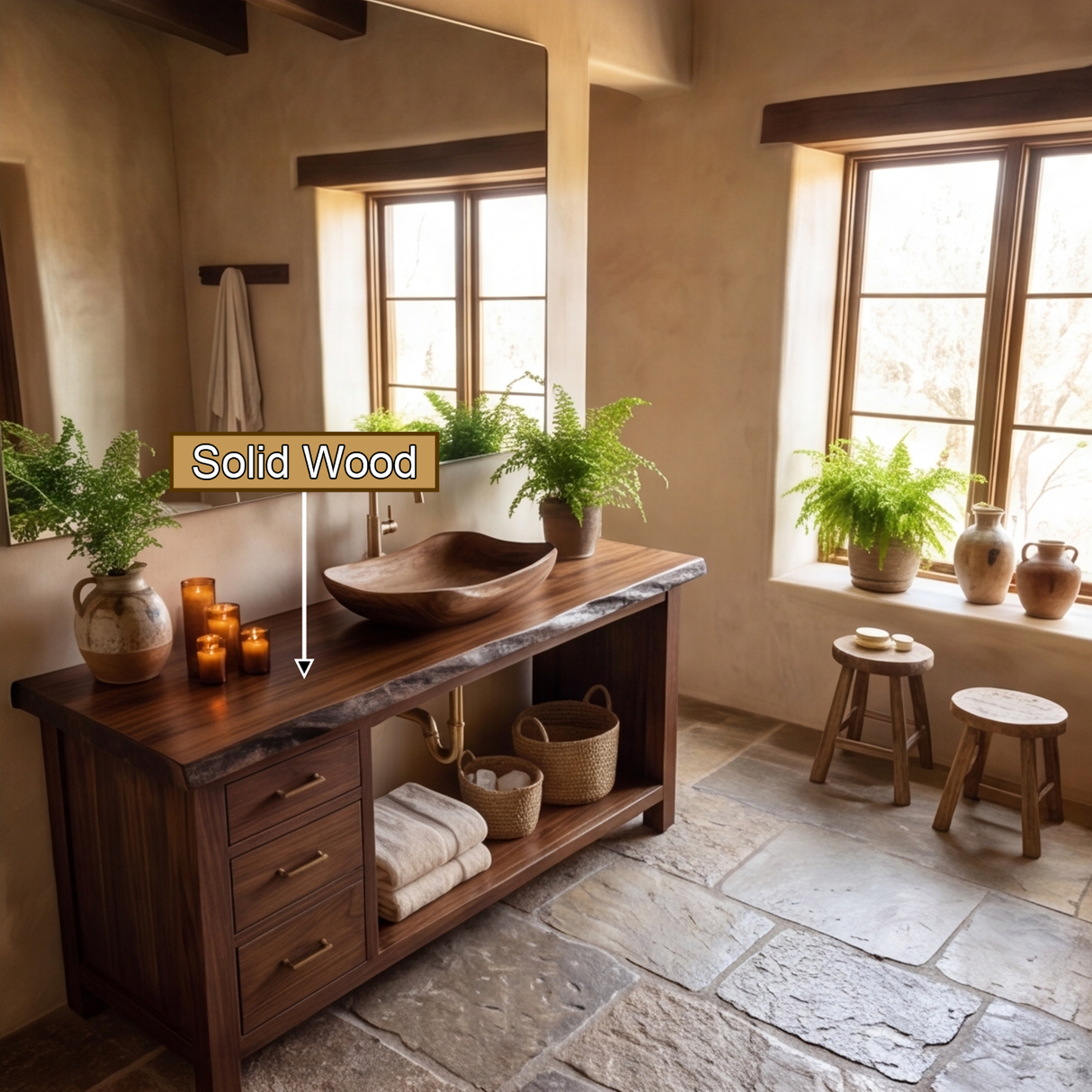 Ravenoak Live Edge Solid Wood Freestanding Bathroom Vanity with Drawers