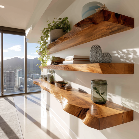 Raventra Live Edge Solid Wood Floating Shelf SPA293488 - Timberustic Floating Shelf