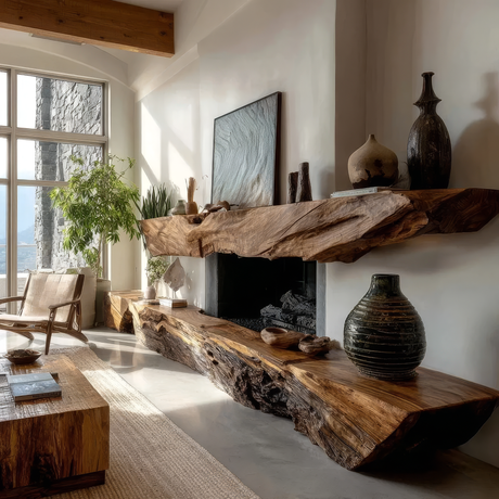 Ravethorn Handcrafted Live Edge Solid Wood Fireplace Mantel Shelf SPA089241 - Timberustic Fireplace Mantel Shelf