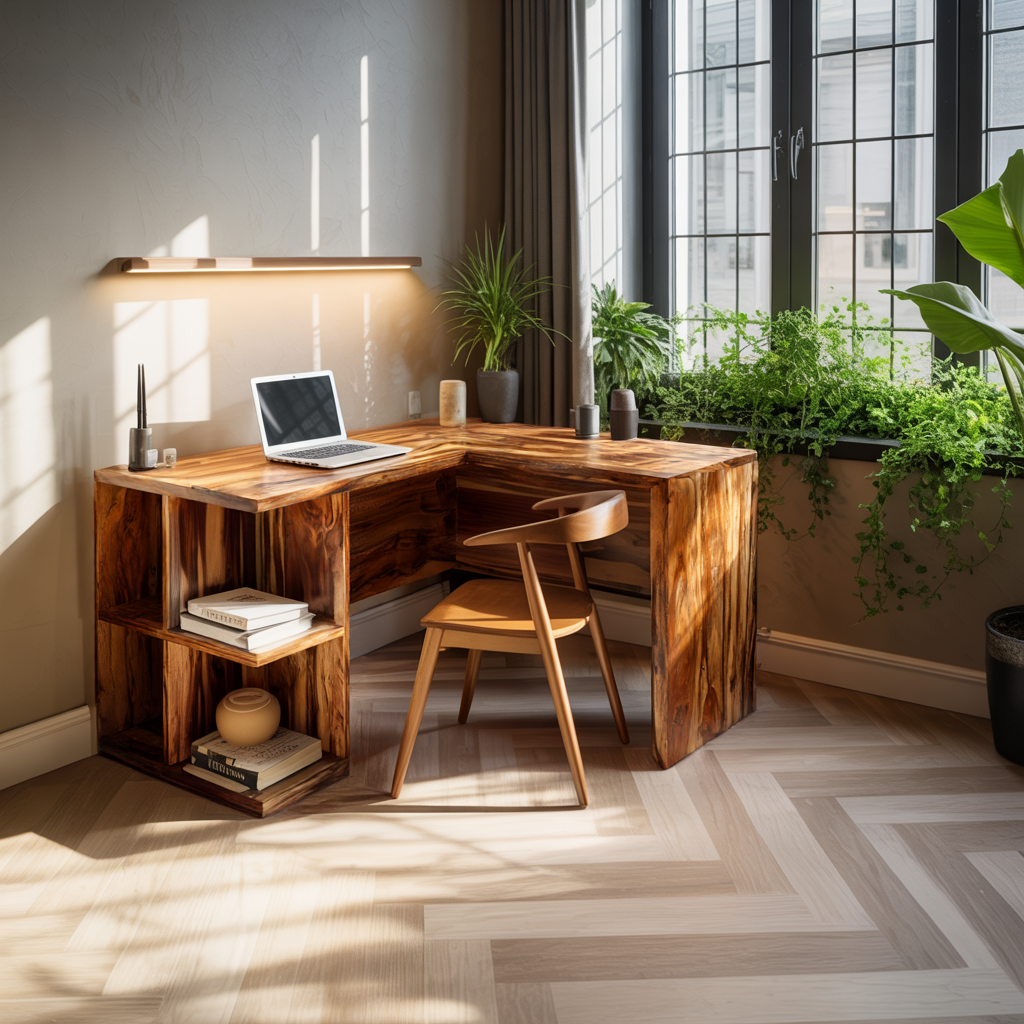 Ravon Solid Wood L-Shape Desk with Drawers