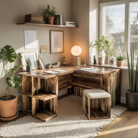 Ravon Solid Wood L-Shape Desk with Drawers