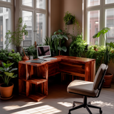 Ravon Solid Wood L-Shape Desk with Drawers