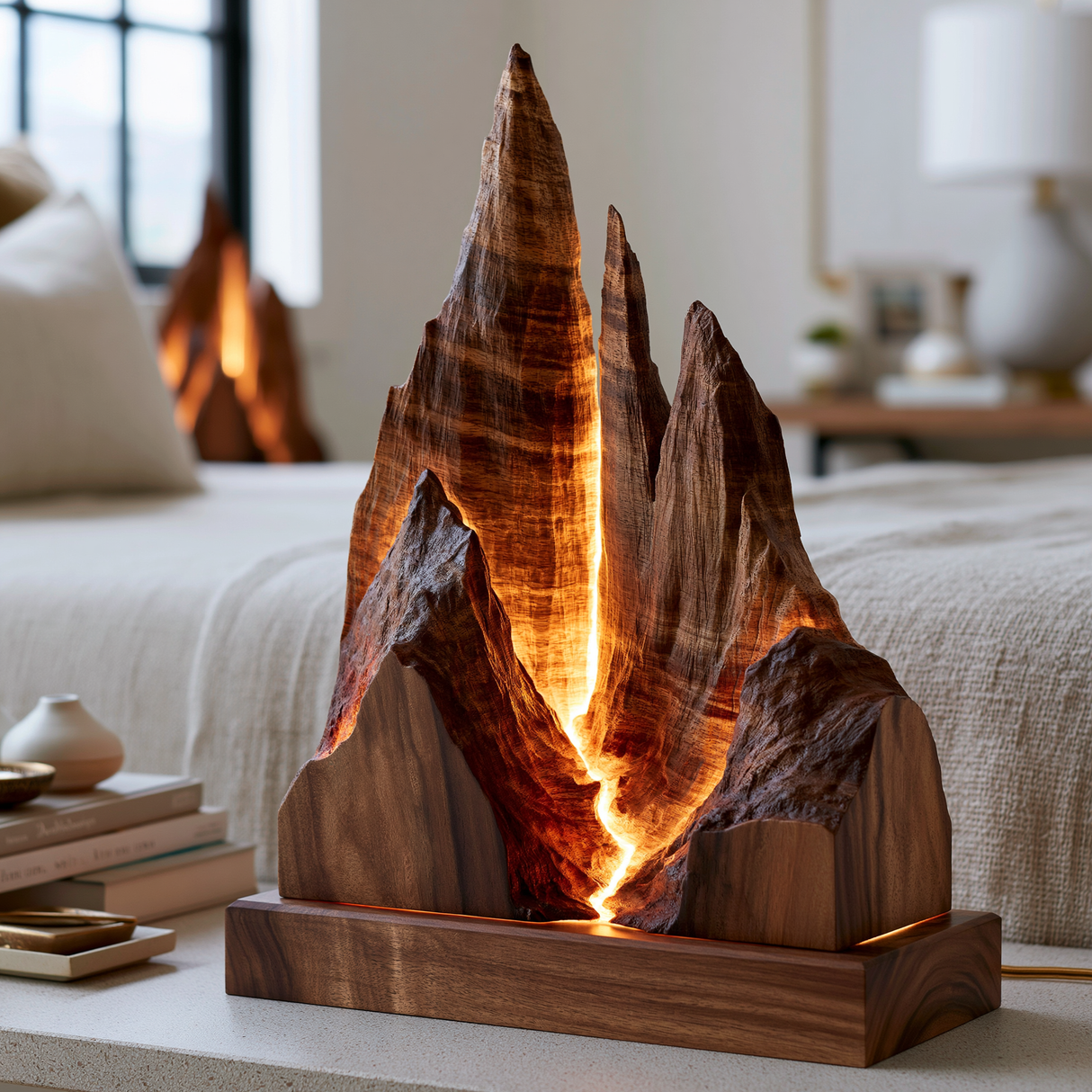 Ravoryn Sculpted Solid Wood Mountain Table Lamp