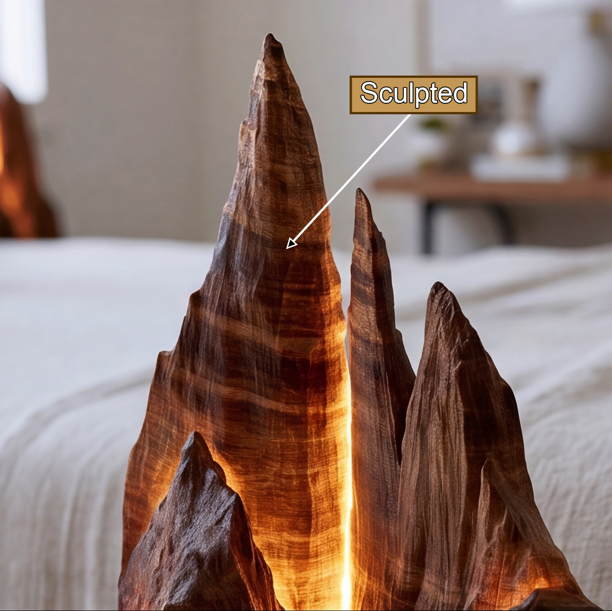 Ravoryn Sculpted Solid Wood Mountain Table Lamp